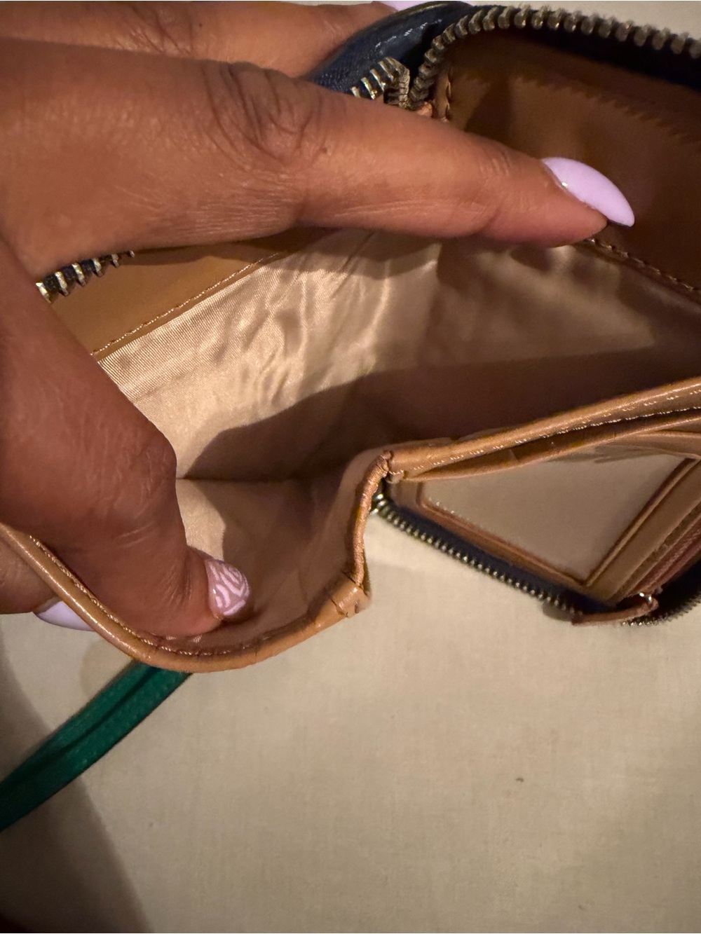 Coach Colorblock Leather Zip Wristlet Wallet in Teal, Navy & Cream - Picture 7 of 10